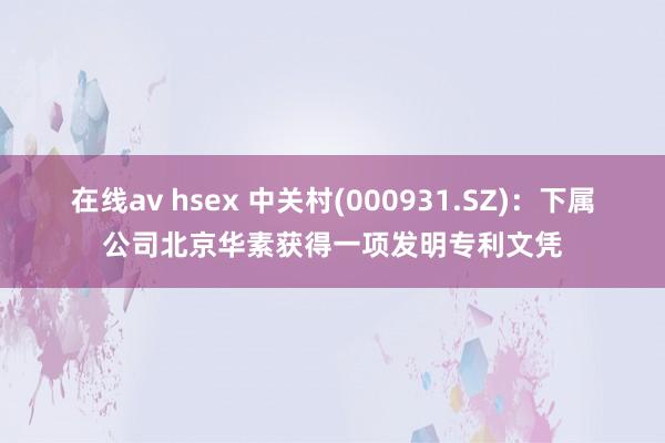 在线av hsex 中关村(000931.SZ)：下属公司北京华素获得一项发明专利文凭