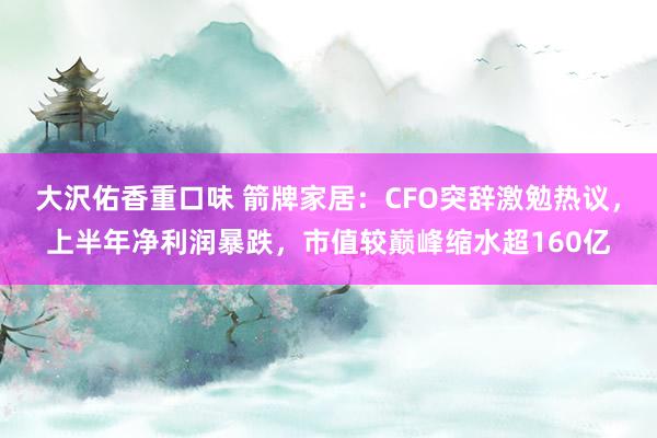 大沢佑香重口味 箭牌家居：CFO突辞激勉热议，上半年净利润暴跌，市值较巅峰缩水超160亿