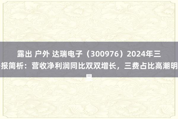 露出 户外 达瑞电子（300976）2024年三季报简析：营收净利润同比双双增长，三费占比高潮明显