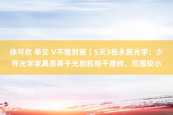 徐可欣 拳交 V不雅财报｜5天3板永新光学：少许光学家具愚弄于光刻机相干建树，范围较小